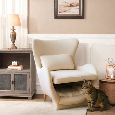 Chaise d'appoint 2 en 1 moderne en velours avec coussin rembourré gratuit et espace pour animaux de compagnie
