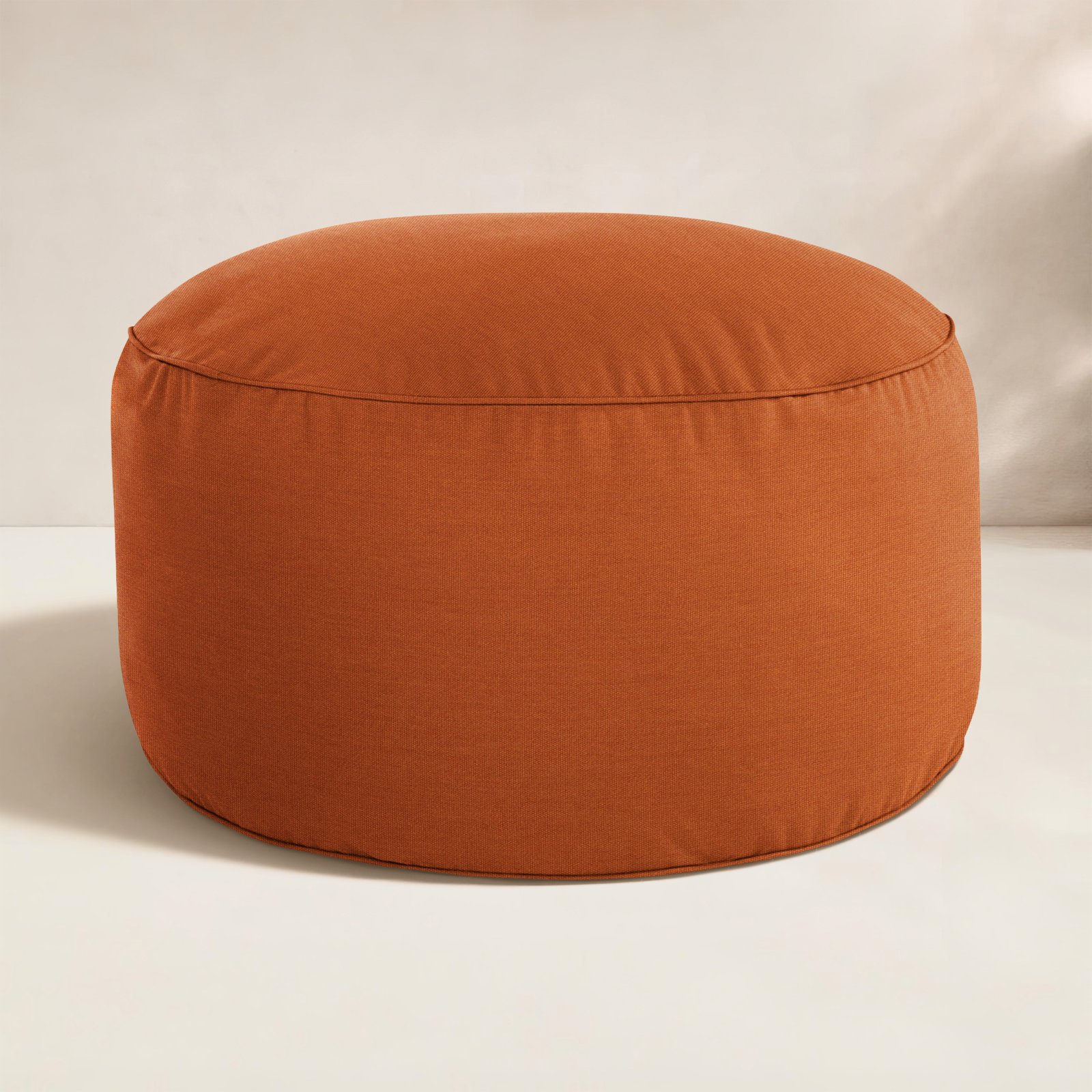 Demi Round Upholstered Outdoor Ottoman with Sunbrella® Cushion, Canvas Rust Sunbrella® Canvas