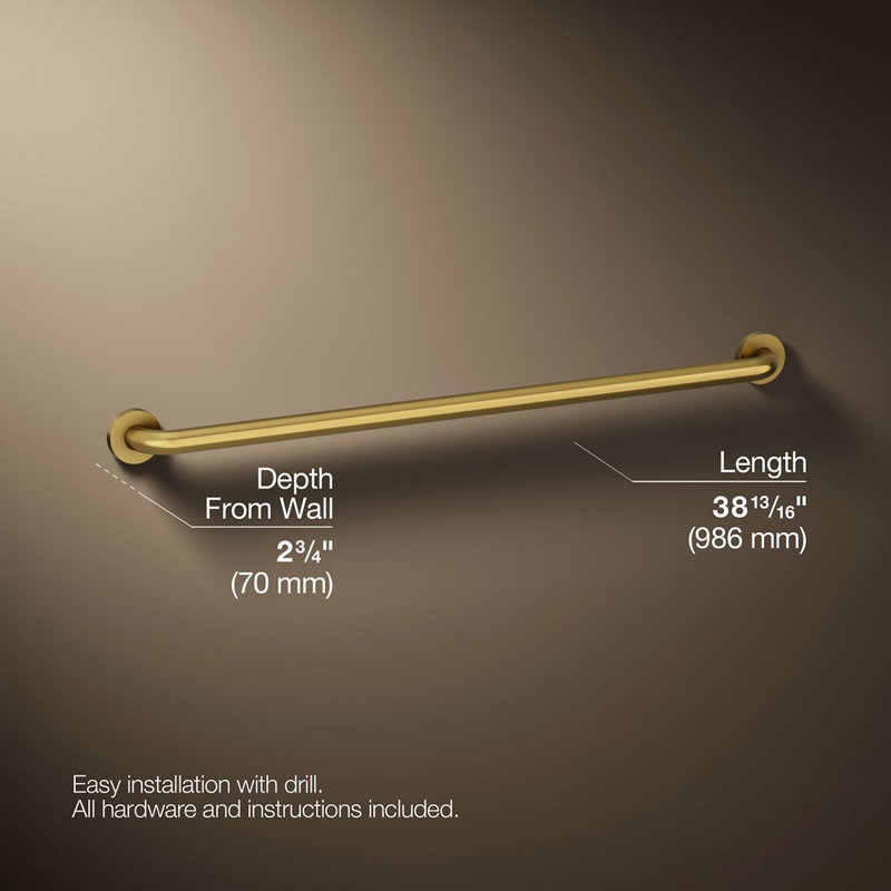 Contemporary Grab Bar, Vibrant Brushed Moderne Brass, 36"W