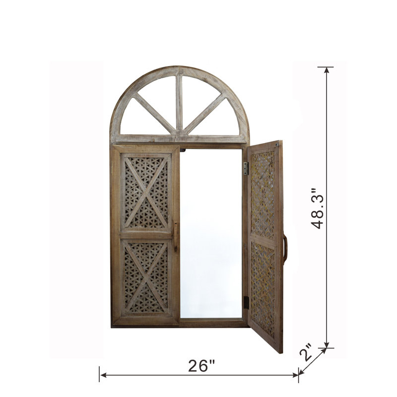 Miroir à fenêtre en bois avec portes à tisser - 26 po x 2 po x H 48,3 po - brun
