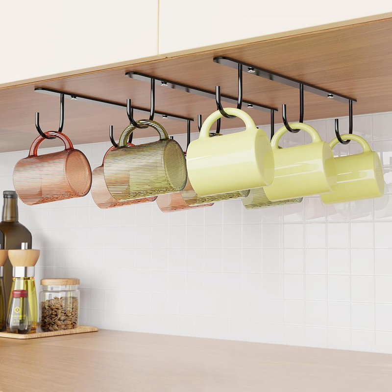 3 Pack Mug Hooks Under Cabinet, Coffee Mug Holder for Hanging Under Shelf