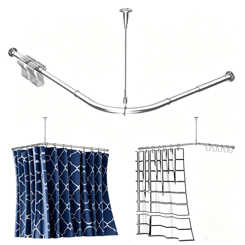 Corner Shower Curtain Rod,L Shaped 40-60" x 40-60"with Ceiling Support