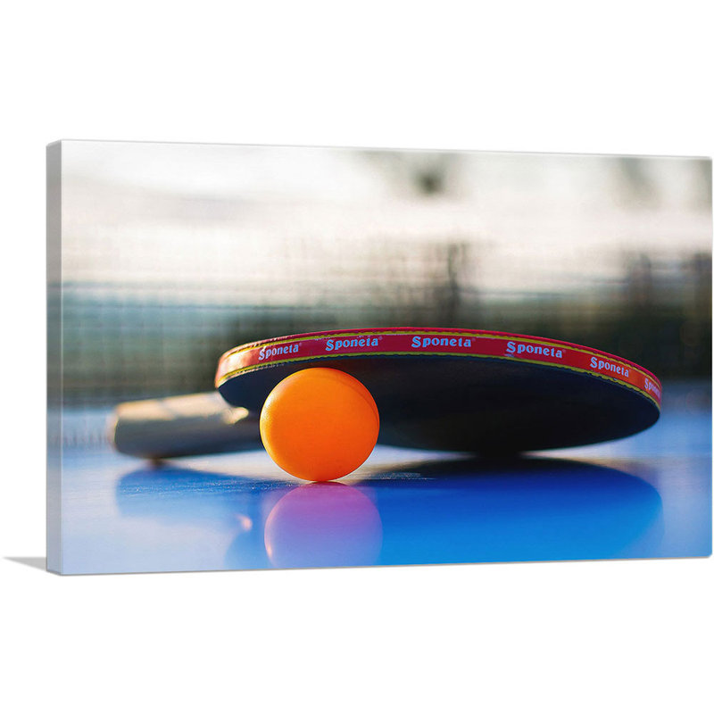 Raquette de ping-pong orange sur table tennis de table - reproduction de photo sur toile tendue