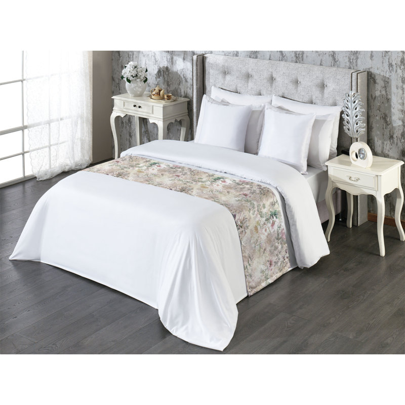 Ambesonne Spring Bed Scarf Runner Blooming Branches Leaves Art Pale Tan Sage Green, Queen