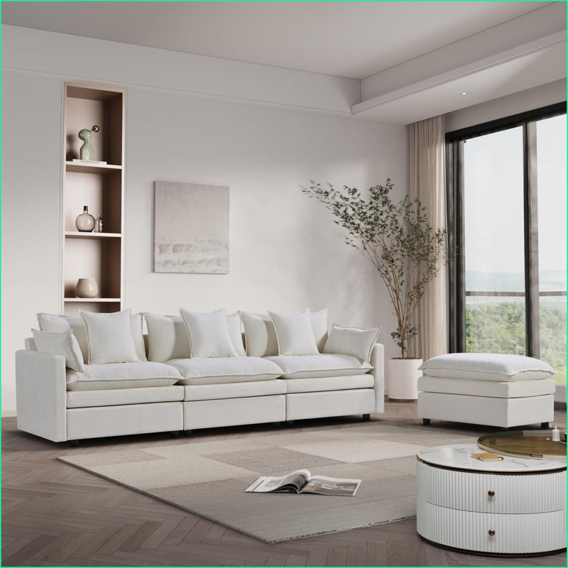 Canapé modulaire en L 108,66 po avec méridienne convertible et amp; Repose-pieds pour le salon | Chenille gris clair