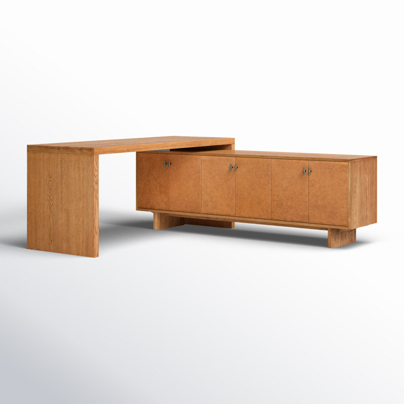 Posada Solid Wood Modular L-Shaped Executive Desk, Amber Oak