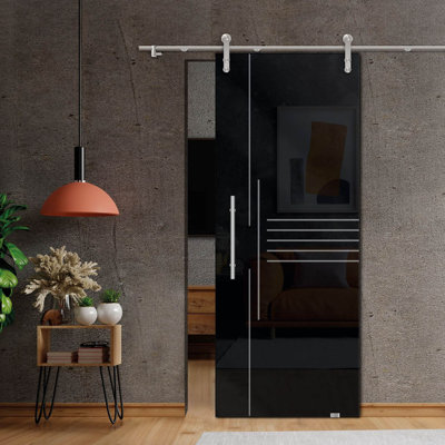 47 In W X 84 In H Black Painted Frameless Glass Slidingbarn Door V1000 (Painted Glass)