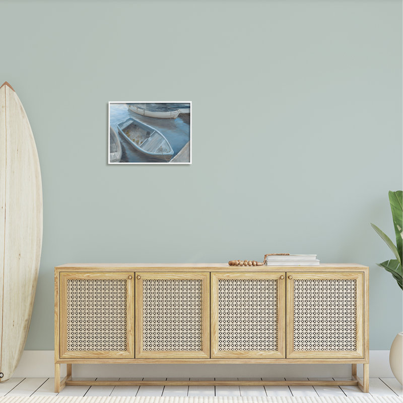 Quai côtier de bateau à quai par Georgia Janisse - peinture sur cadre flottant, L 20 po x H 16 po x P 1,5 po