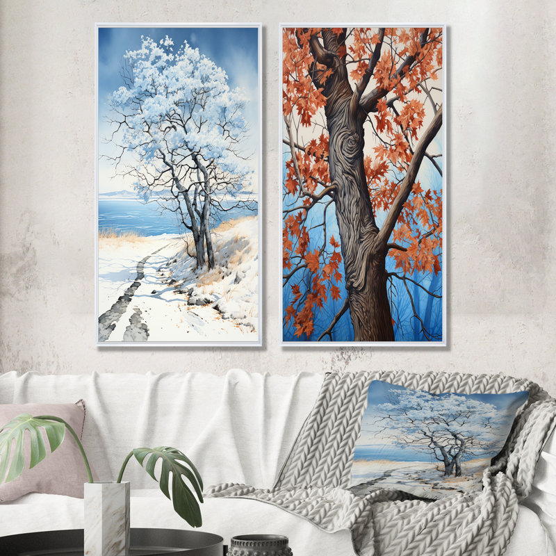 «Maple Whisper Tree» - ensemble de 2 reproductions d'art sur toile, H 28 po x l 25 po, Cadre flottant blanc