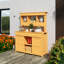 Table de jardin avec banc, pot de rangement pour patio avec 3 tablettes, 6 tiroirs, 2 armoires de fond et crochets latéraux, naturel-1770018654