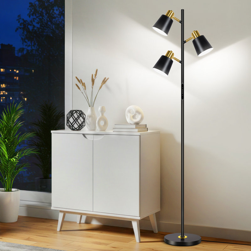 67" Tree Floor Lamp with Remote Control and 3 Bulbs included, Black