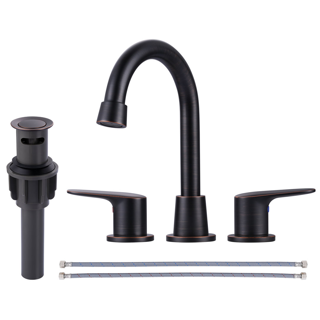 8 inch Two Handles Widespread Bathroom Sink Faucet with Drain and Supply Line WOWOW 