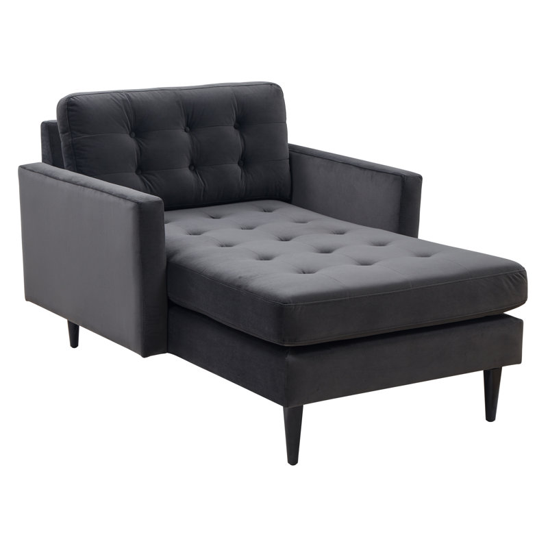 Chaise longue capitonnée à deux accoudoirs carrés, Velours gris foncé