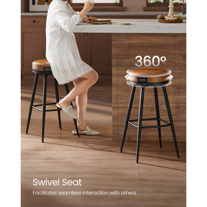 Bar Stools Set of 2, Counter Height Swivel Bar Stools, Synthetic Leather with Stitching, Bar Stool (30" Seat Height), Brown