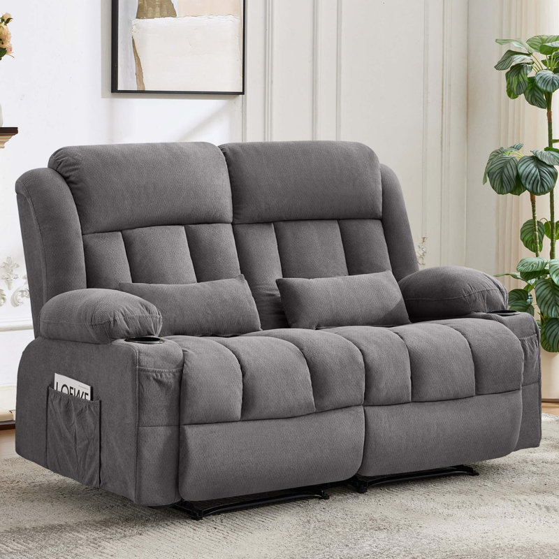 Causeuse inclinable manuelle avec porte-gobelets et poches latérales, Tissu gris