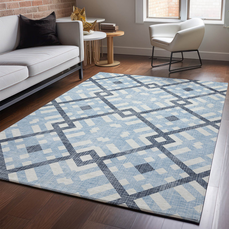 Premium Machine Washable Mayfield AMF616 Geometric Rug, Sky, 3' x 5'