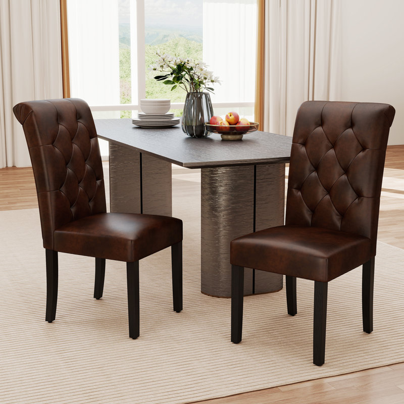 Chaise parsons capitonnée Barbagallo, Similicuir brun
