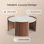 Table basse moderne en pierre frittée moderne avec pieds en dalle de noyer épais, plateau ultra-durable non poreux et conception circulaire sécuritaire pour les espaces de vie de style Mid-Century.-132240828