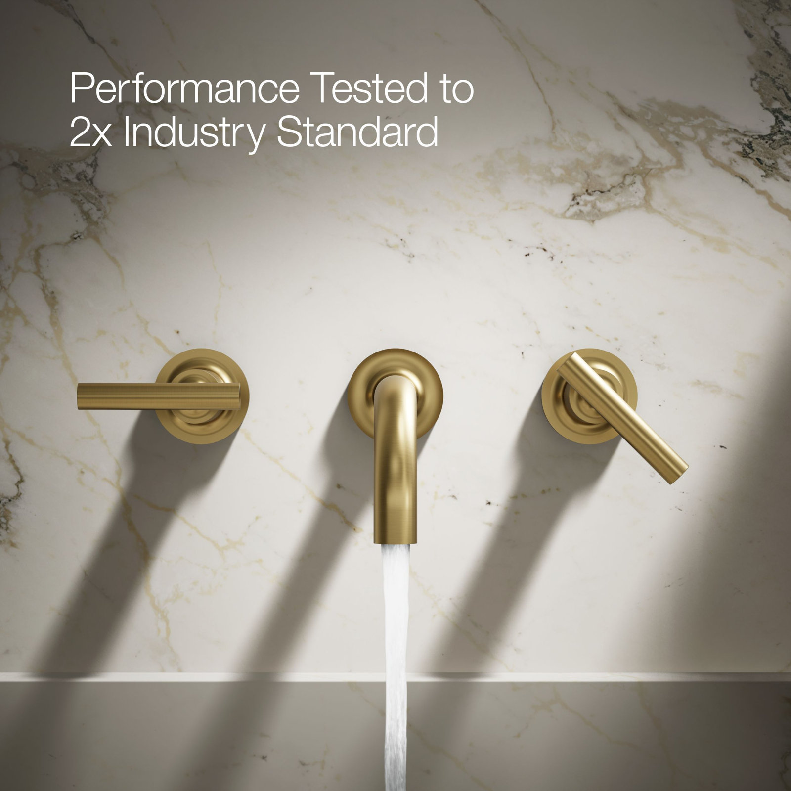 Purist Wall-Mounted Bathroom Sink Faucet, Vibrant Brushed Moderne Brass, Lever Handle