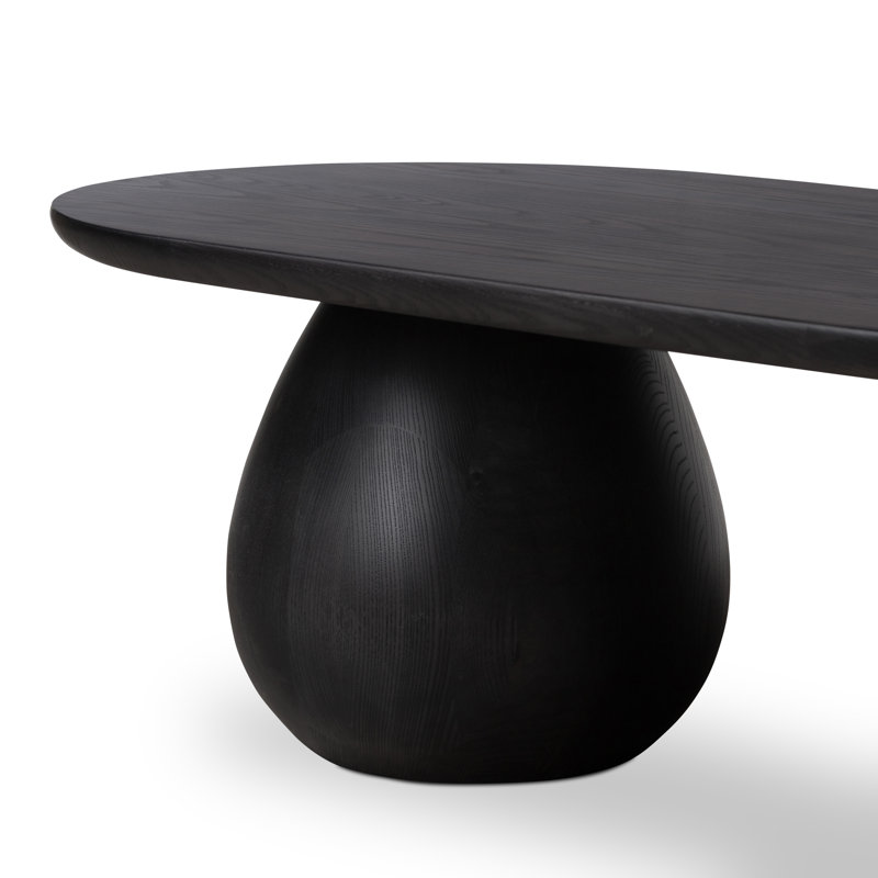Black Wash Oval Solid Ash Wood Coffee Table
