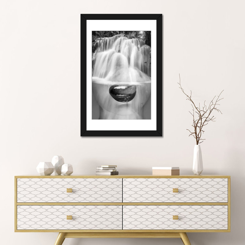 « soif », impression sur toile, Papier d'art encadré noir, H 24 po x l 16 po x P 1 po, Blanc