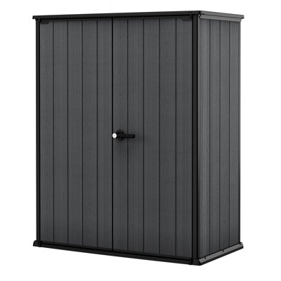 Keter Cortina Alto Veritcal Durable Resin Outdoor Storage Shed With Floor and Double Doors for Garden Patio Furniture and Tools, Graphite