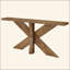 Longue console de style campagnard, canapé brun chêne derrière le canapé avec base géométrique en bois, table d'appoint de vestibule pour le salon