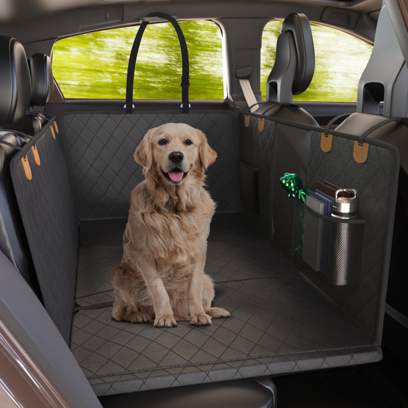 Katziela Large Seat Guard Waterproof Back Seat Extended Cover With Mesh Window Storage Pockets, Black