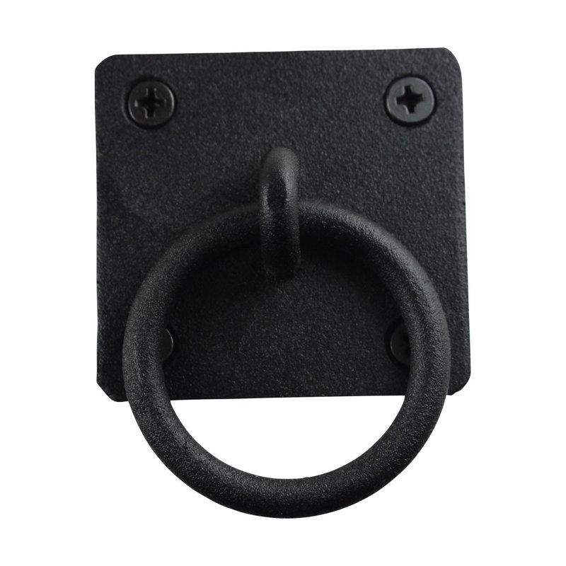 Black Cast Iron Ring Pull Cabinet Handle with Mounting Hardware