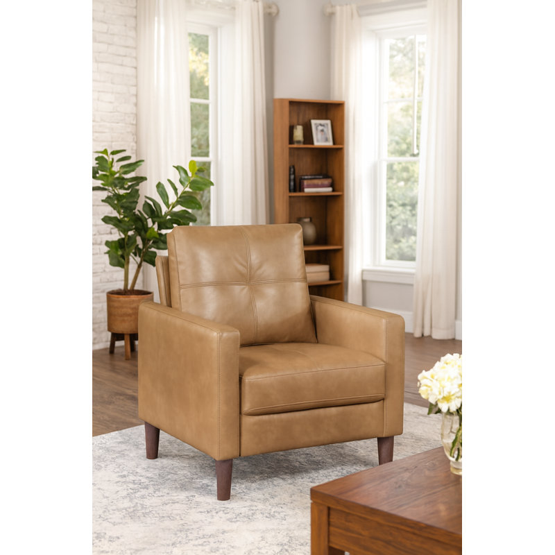 Fauteuil d'appoint en cuir végétalien capitonné l 30,5 po Almanza - Mid-Century moderne pour le salon