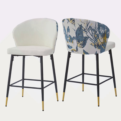 Ensemble de 2 tabourets de bar à hauteur de comptoir, chaises de bar rembourrées en jacquard, repose-pieds et structure en métal pour la cuisine, la salle à manger, siège d'une hauteur de 28 po