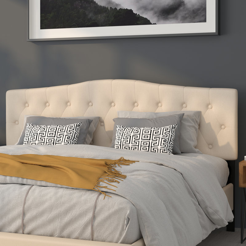 Ciriaca Arched Button Tufted Upholstered Headboard, Beige, King