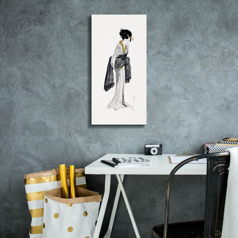 "Epis Graffiti" Geisha 2 Black and Gold "par Chris Paschke, art mural sur toile, 12 po x 24 po