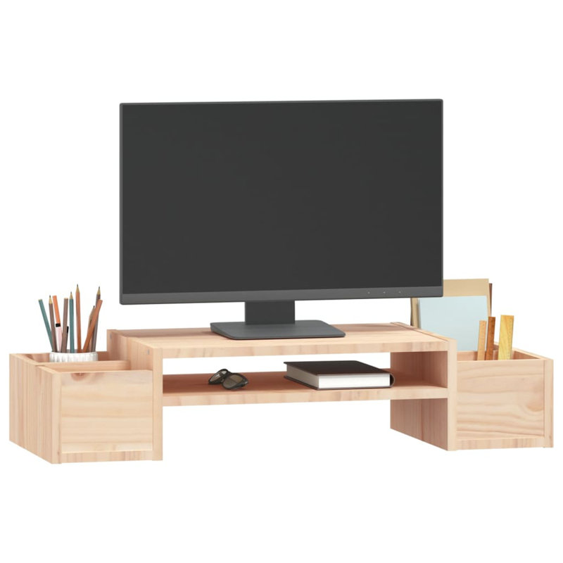 Kahan Wood Monitor Stand, Brown, 27.5 cm H x 70cm W x 15 cm D