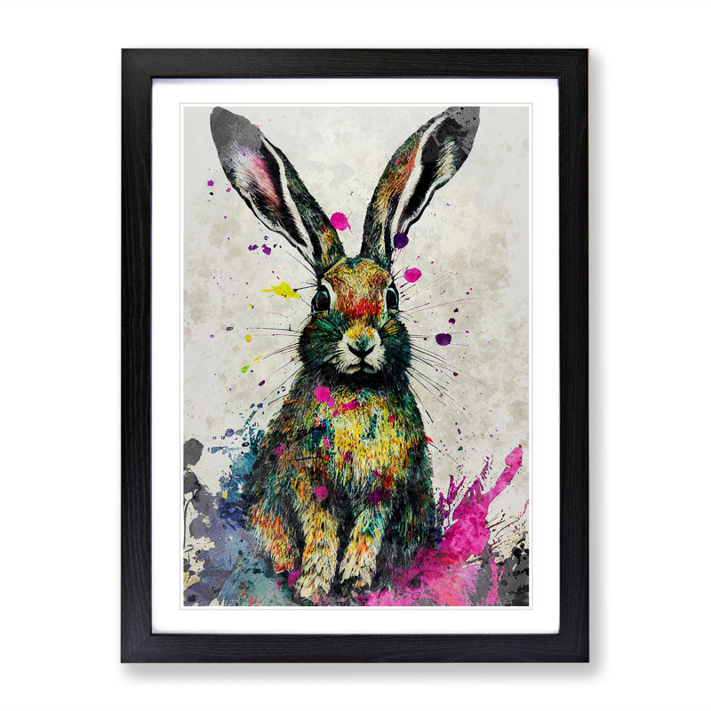 Colourful Watercolour Hare No.3 - Framed Print, Black, 34cm H x 25cm W x 2cm D