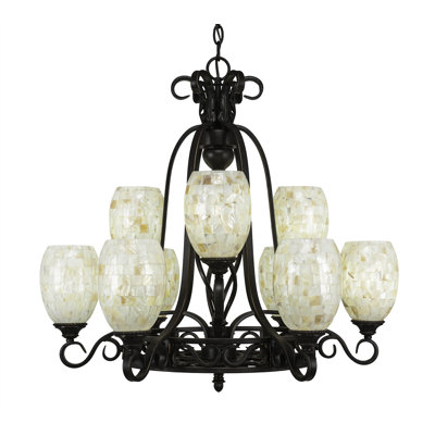 Pierro Eleganté 9 Light Uplight Chandelier Shown In Dark Granite Finish With 5" Seashell Glass