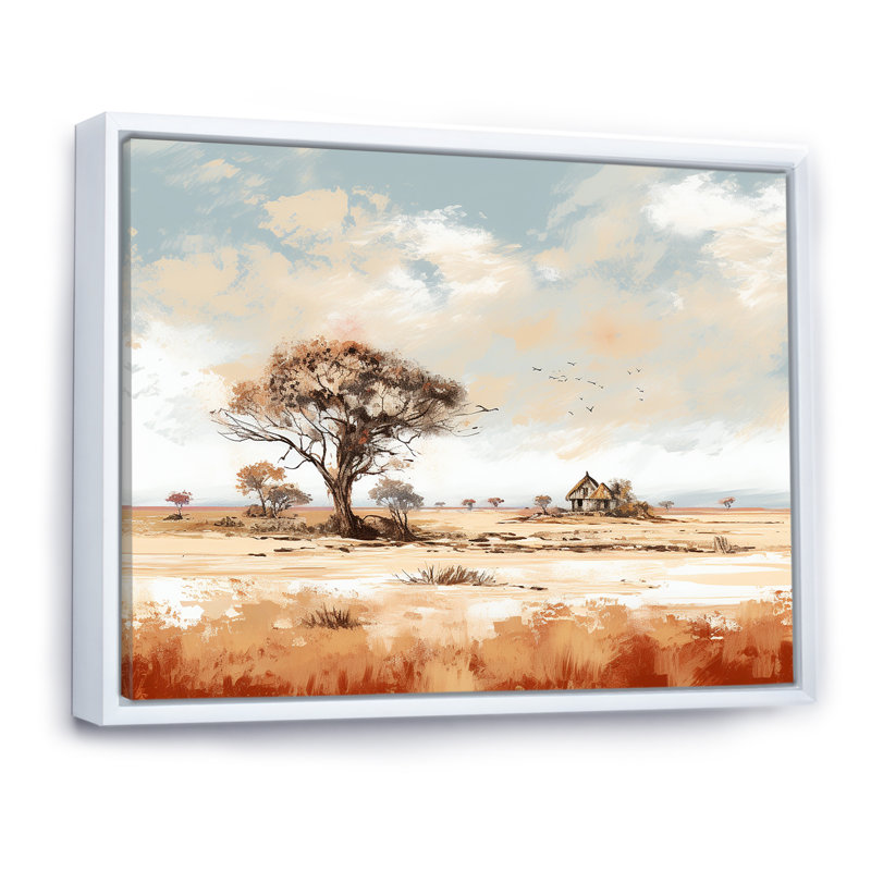 Paysage africain sauvage sur toile, Cadre flottant blanc, H 24 po x l 32 po x P 1 po