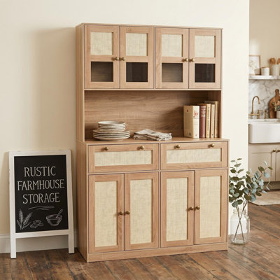 Large Kitchen Pantry Cabinet with Charging Station, Tall Storage Cabinet with Drawers, Power Outlet & Countertop for Kitchen