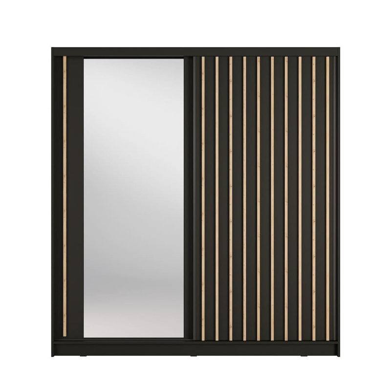 Aluna Black Sliding Door Wardrobe 205cm with Mirror