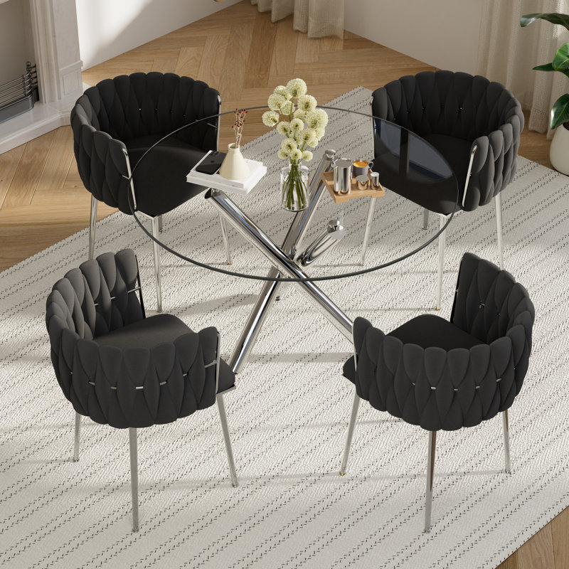 Ensemble de salle à manger Raykwan, H 29,5 po x L 39,37 po x l 39,37 po, Noir, Argent