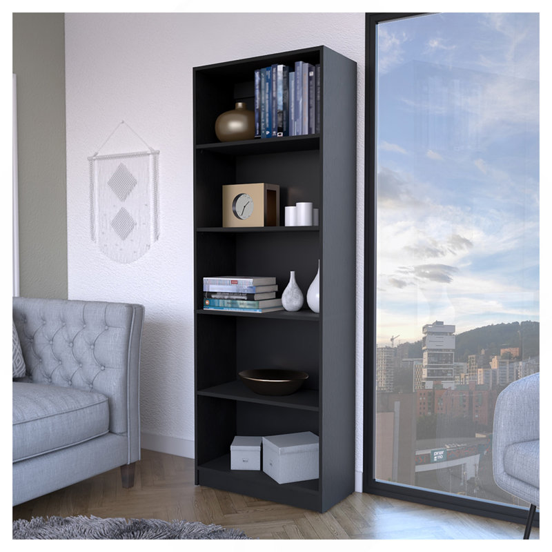 Bibliothèque à 4 tablettes, noir, bureau, Noir, 4