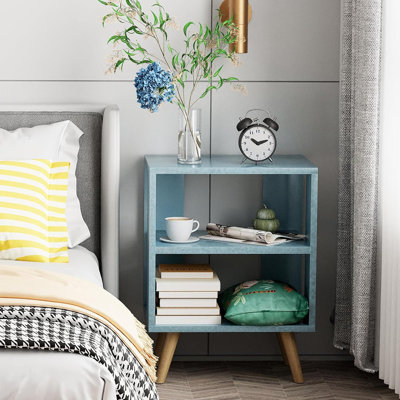 Night Stand, Blue Nightstand, Modern End Table With Open Storage, 2-tier Nursery Bedside Table For Small Space, Living Room, Bedroom