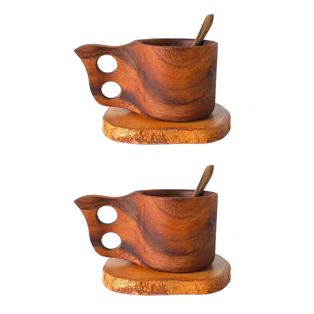 5 Oz Teak Wood Coffee Cup Tea Cup Natural Wood Color Drink 