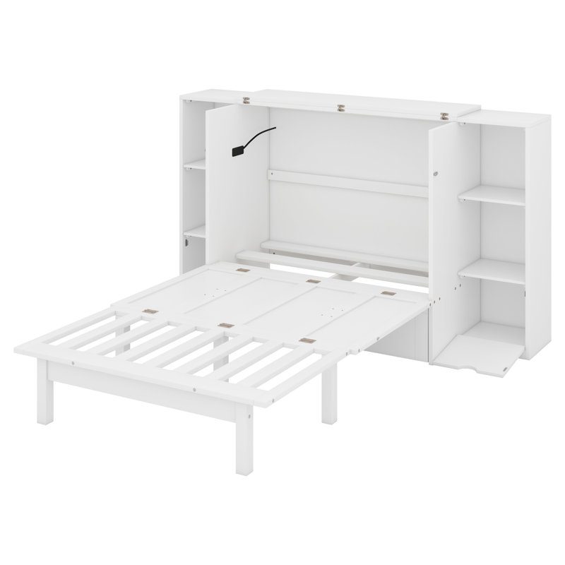Bed Murphy Storage Bed with Shelves, Drawers and USB Ports, White, Queen