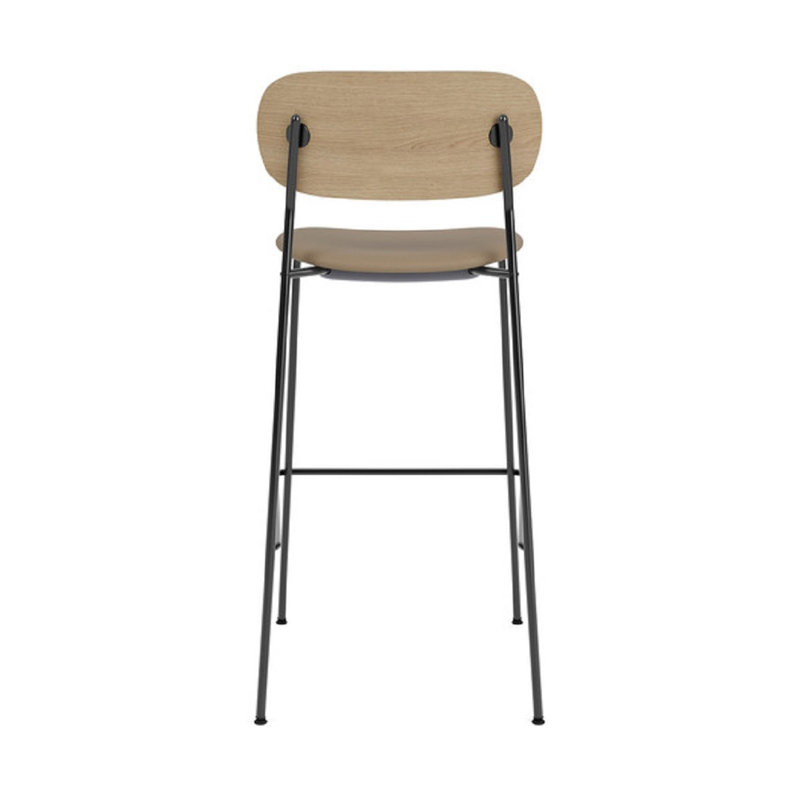 Co 30.91" Bar Chair, Natural/Black, Brown Leather