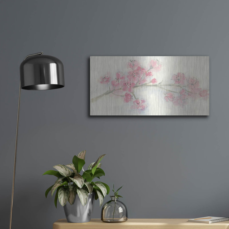 «Cherry Blossom I» par Chris Paschke, art luxueux en métal «Cherry Blossom I» par Chris Paschke, H 12 po x l 24 po