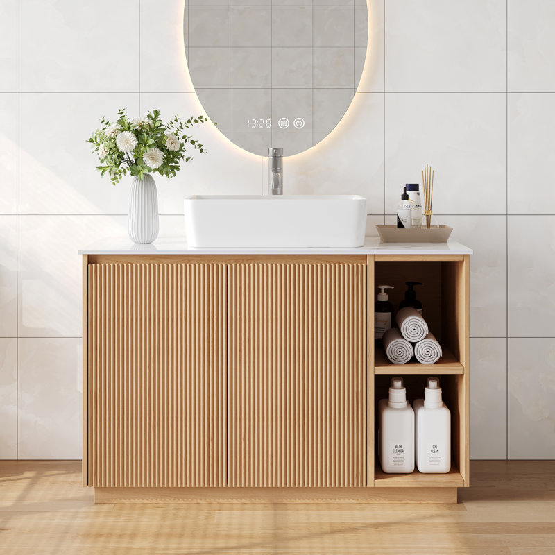 Meuble-lavabo autoportant de 36 pouces avec lavabo vasque en céramique, meuble-lavabo vasque moderne avec drain, tuyaux et quincaillerie, assemblage facile