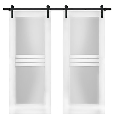 Mela Frosted Glass Barn White Doors with Installation Hardware Kit