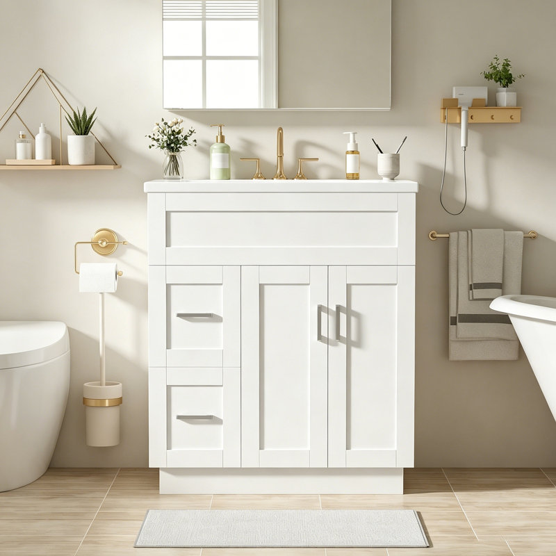 Bathroom Vanity with Sink, 2 Right Doors, 2 Drawersm and Adjustable Shelf