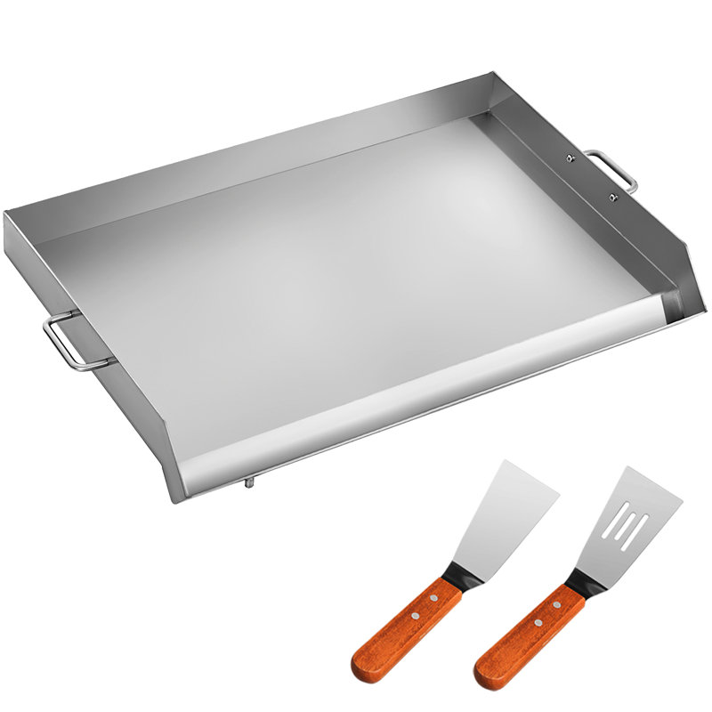 32" x 17" Silver Stainless Steel Flat Top Griddle with Handles